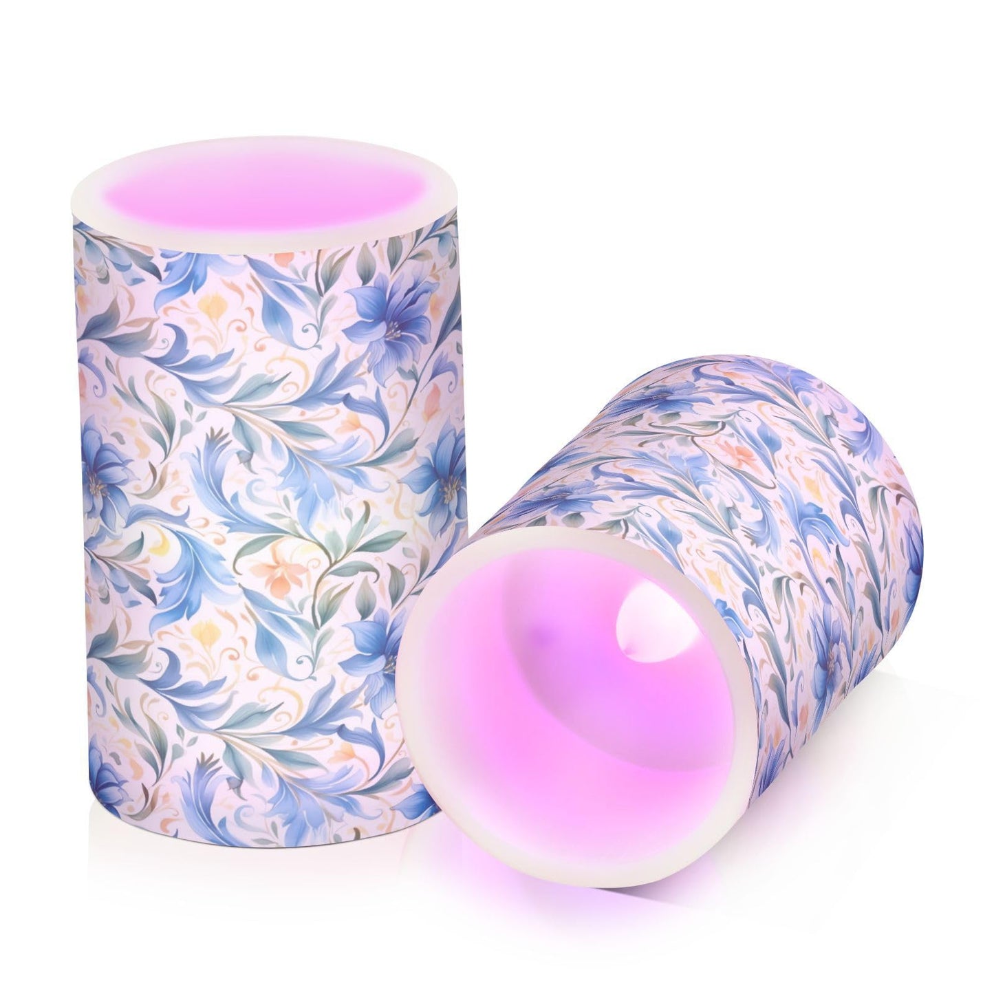 ALAZA Flowers Floral Blue Flickering Flameless Candles Battery Operated with Remote Timer,Tea Light Candles LED Pillar Votive Candles Set of 2 for Outdoor Indoor Decorations