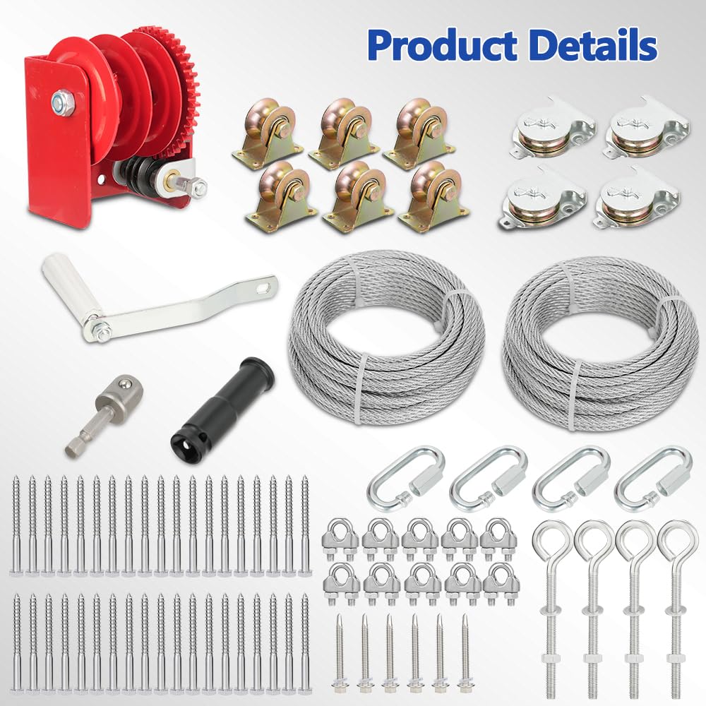 TooTaci Overhead Garage Storage Lift with 3/16 Steel Cable & Winch, Heavy Duty Ceiling Mounted Garage Storage Lift System for Organization, 300lbs Weight, Supports 8-16ft Ceilings (Deck Not Includ)