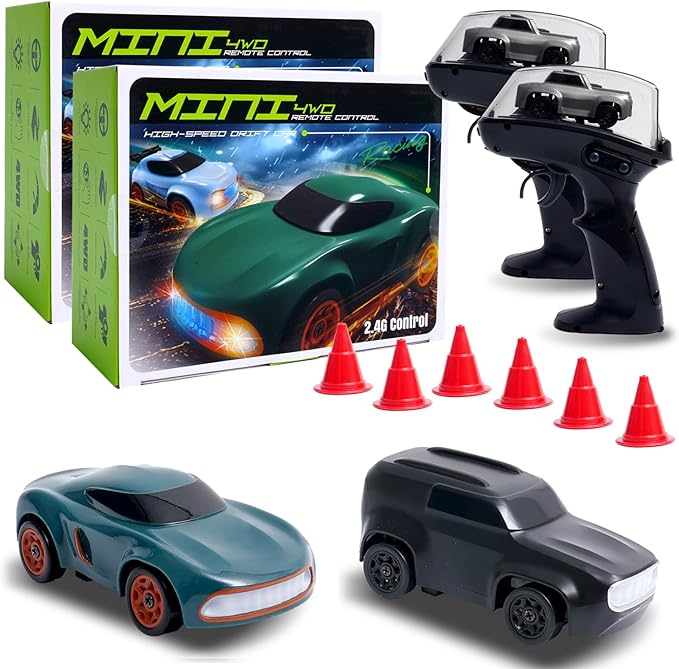 Mini RC Car 1:64 Scale Supercar Toy Car &amp Remote Control Integrated Design 26km/h High Speed Fun MINI RC Vehicle. (Green+Black)