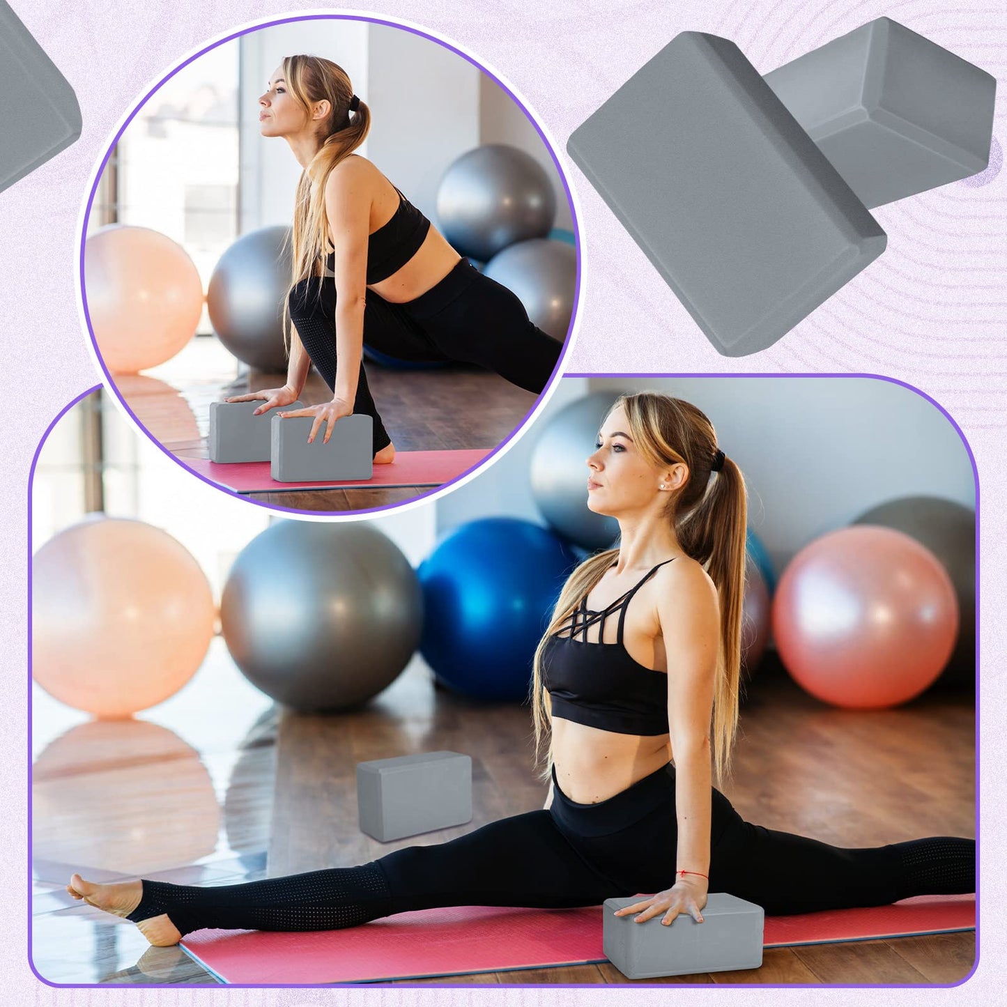 Wettarn 6 Pack Yoga Blocks 9 x 6 x 4 Inch Eva Foam Lightweight Non Slip Yoga Props for Yoga Pilates Stretching Meditation