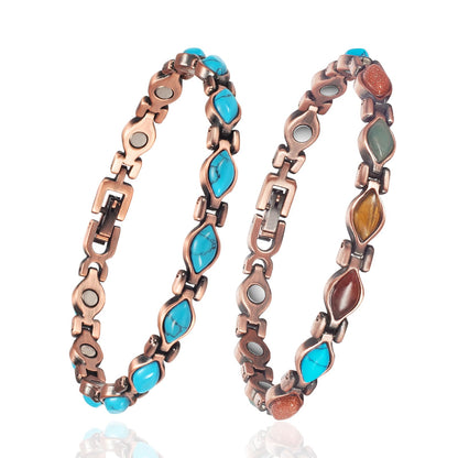 EnerMagiX Copper Bracelets for Women, 2PC Suit Color Turquoise Magnetic Bracelets, Copper Jewelry Gifts（0166,0166A）