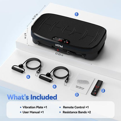 HTM Curved Vibration Plate Exercise Machine, Whole Body Shake Plate with 150W Motor & Resistance Band, 330lbs Weight Capacity, 120 Speeds, Low Noise Vibration Board for Weight Loss, Home Fitness