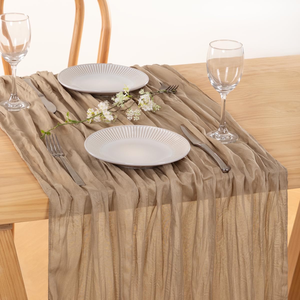 MLMC Nude Cheesecloth Table Runner Extra Long 13.3ft Boho Neutral Taupe Cheese Cloth Table Runner Extra Long Fall Decor 35 x 160 inches for Bridal Shower Party Outdoor Events Decor