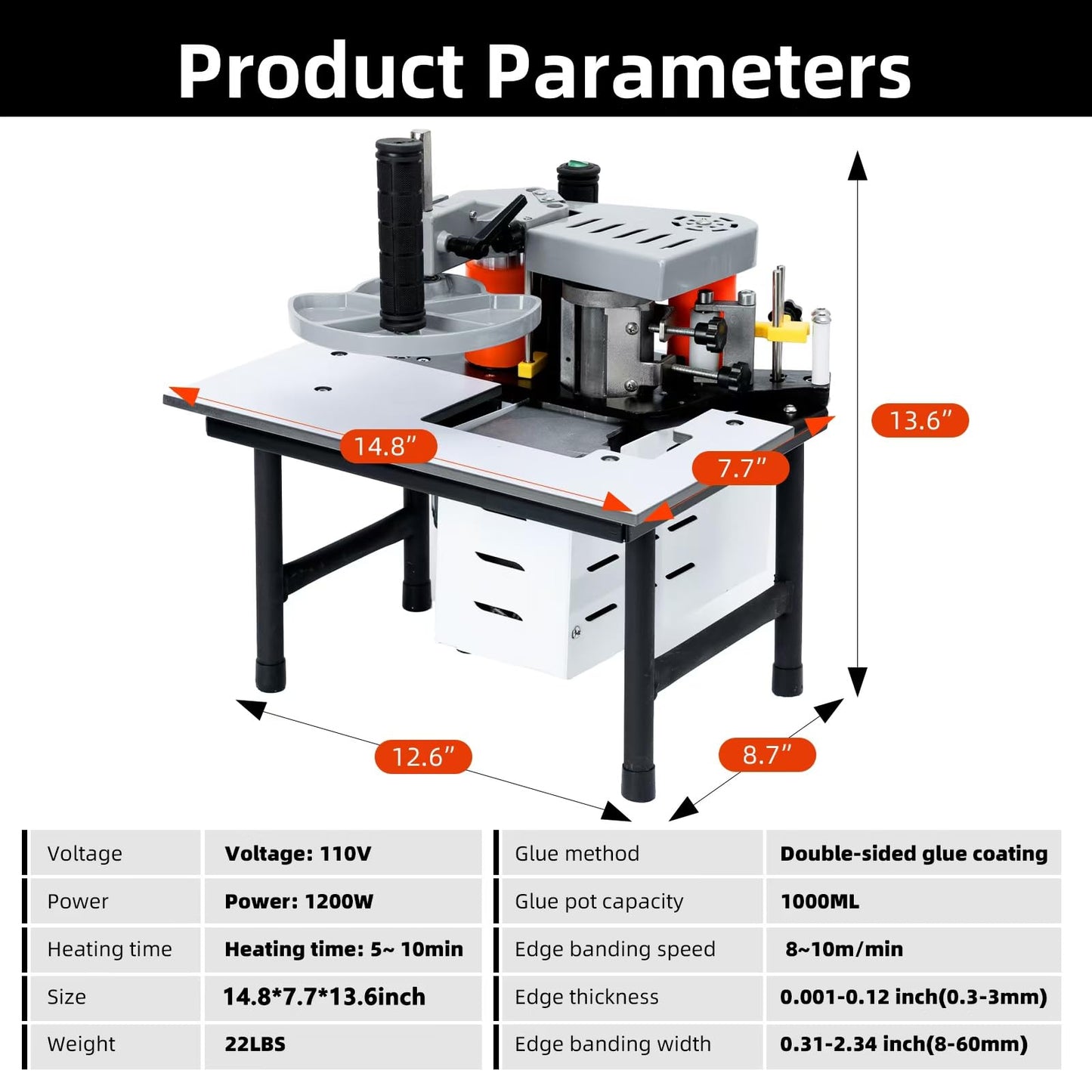 UwinVwin Edge Bander – Portable Edge Banding Machine, Straight & Curve Line, Double-Sided Glue Coating, Adjustable Speed, 110V, Durable & Efficient for Professional Edge Banding