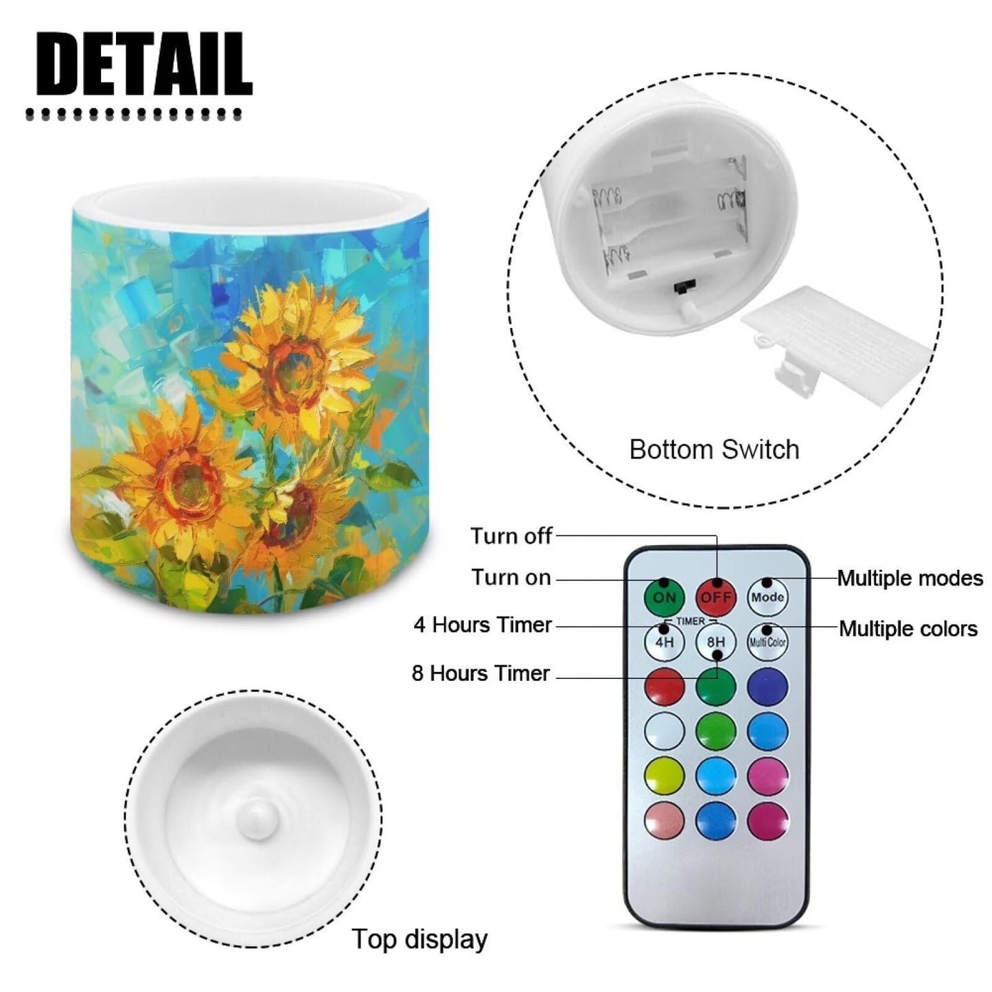 Cozeyat Sunflower Weather Resistant LED Candles 4 Pack Battery Operated Flameless Pillar Candles with Remote Control Timer for Home Patio Indoor Outdoor