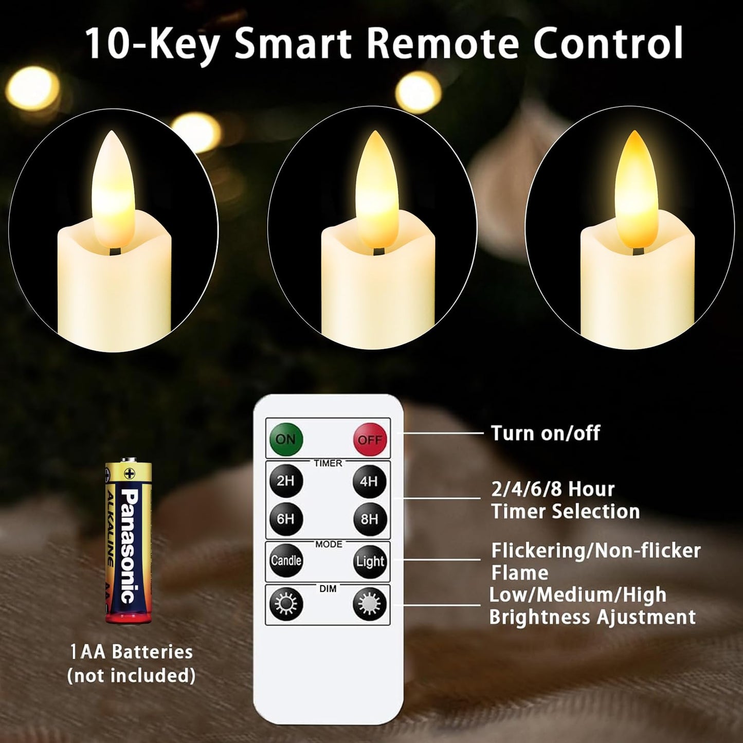 KSWING Upgraded Real Wax Short LED Flameless Taper Candles with Remote, 6 PCS Ivory Candlesticks Battery Operated 3D Flickering - 6" Realistic Fake Candle Sticks for Home/Wedding/Fireplace Xmas Decor