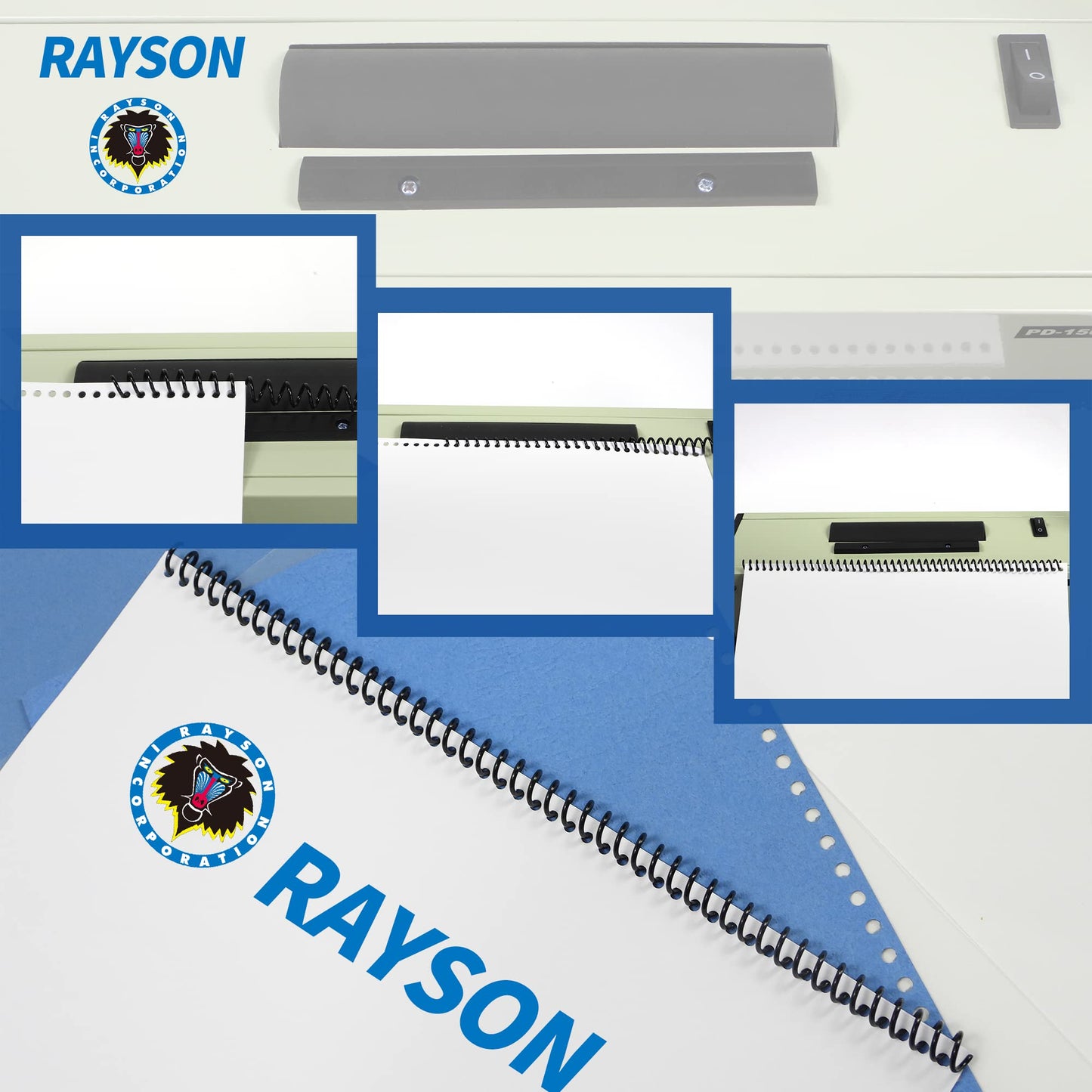 Rayson PD-1503 Coil Binding Machine 43-Hole 4:1 Spiral Binder with Inserter