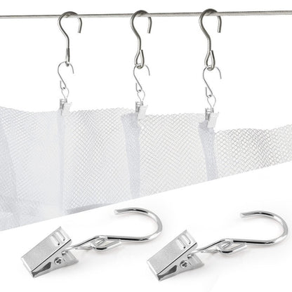 Litoexpe 50 PCS S Hooks Curtain Clips, Metal Hanging Clips Hooks for Awning String Party Light Hangers, Gutter Clip Camping Tents, Outdoor & Indoor (Silver)