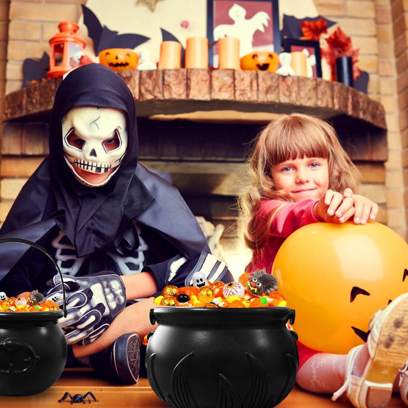 Eerrhhaq 3 in 1 (12.6",9.8",7.6") Halloween Large Black Witch Cauldron Kettle,Plastic Candy Bucket Holder Cauldron Pot Bowl,Party Favor Decoration for St. Patrick's Day and Halloween