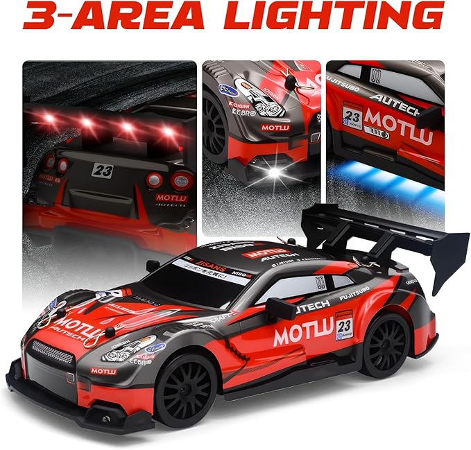 RC Drift Car 1:24 Scale Remote Control Vehicle for Kids2.4GHz 20KM/H 4WD High Speed RC Cars with LED Light Two Batteries &amp Drifting Tires Racing Sport Toy Cars for Adults Boys Girls Kids 8601BK