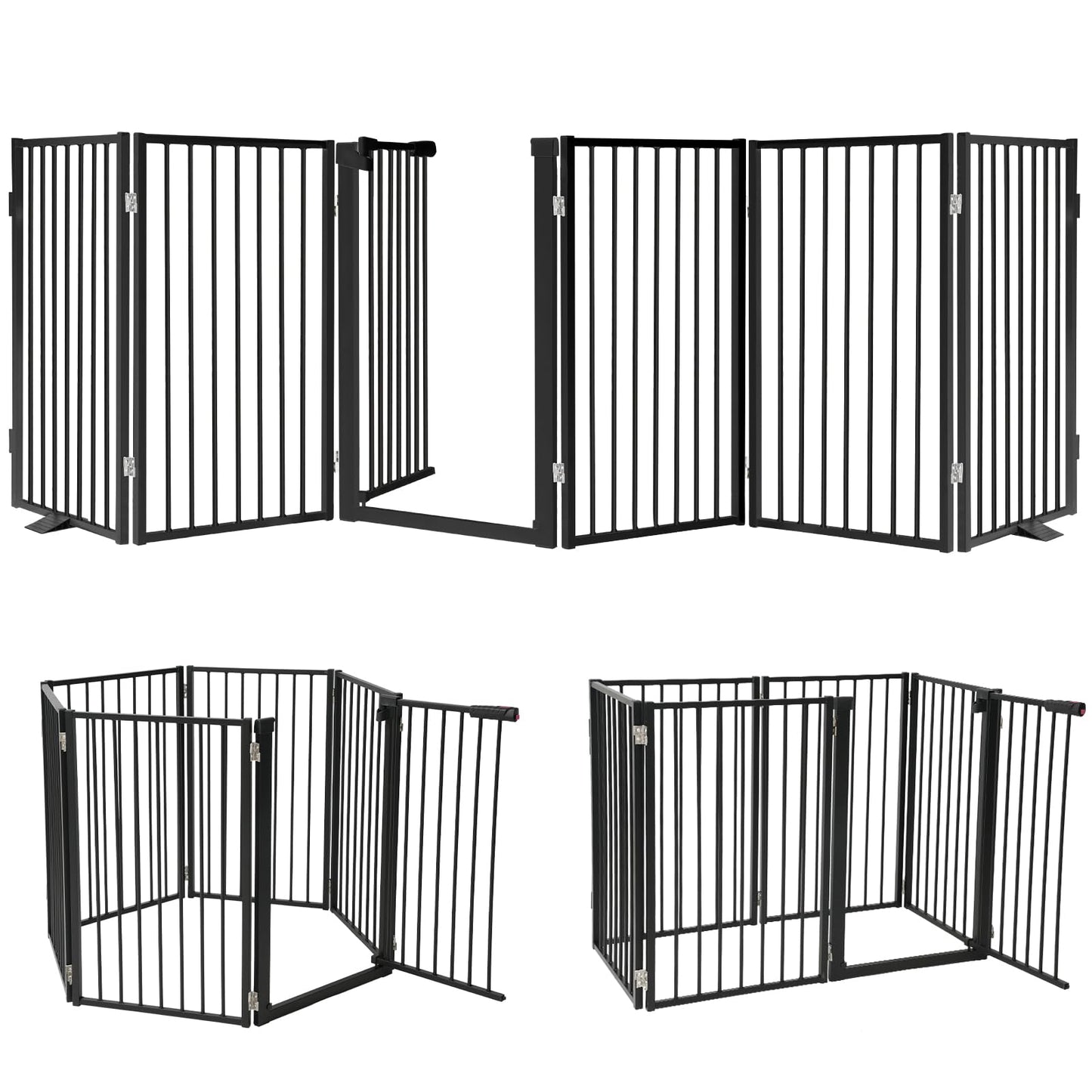 Snagle Paw Full Metal Freestanding Dog Gate with Door, 120” W x 32” H Pet Gate with Support Feet for Doorways, Stairs and Hallways, Portable Dog Fence for Indoor Use (32" 6 Panel, Black)