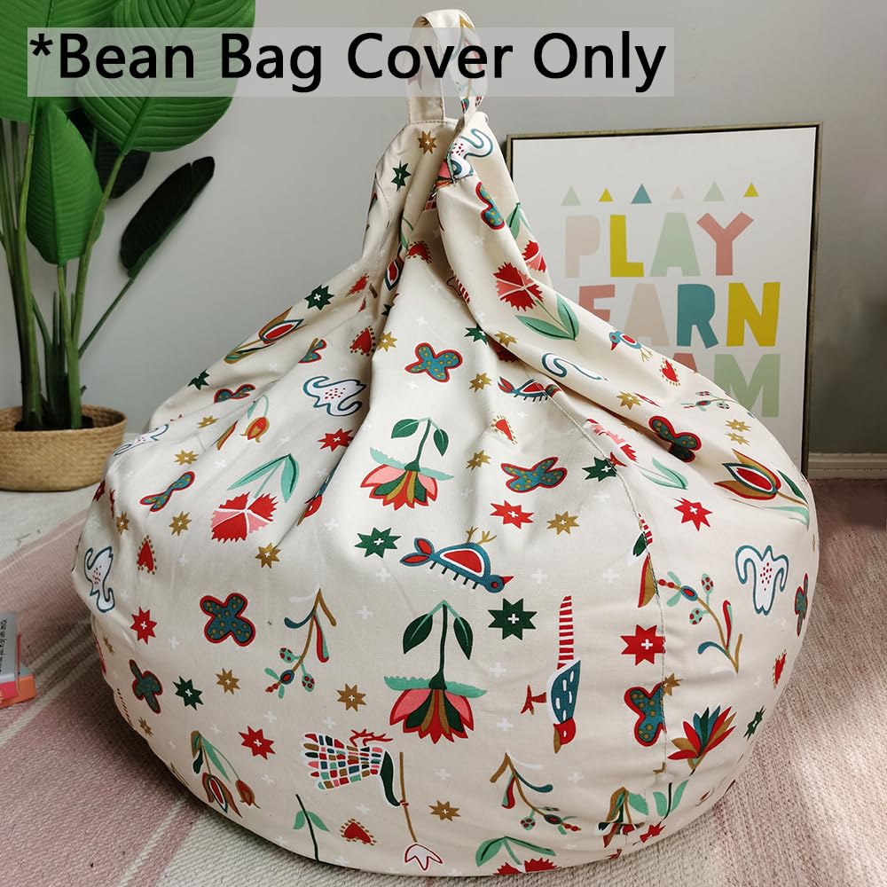 YuppieLife Stuffed Animal Storage Bean Bag Chairs Canvas Cover for Kids(No Filling)/Machine Washable and Durable Toddler Bean Bag Sofa Cover for Room Decor (Kid Painting, 38”)