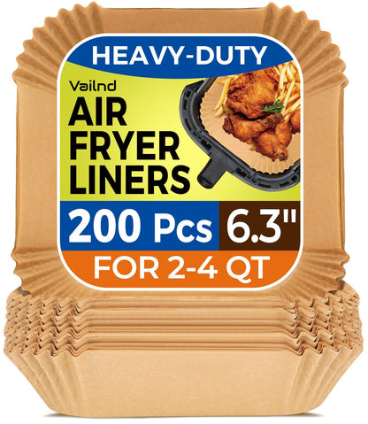 Air Fryer Paper Liners, 200pcs Air Fryer Liners Disposable, 8" Square Baking Liner for 5-8 qt Airfryer Basket, Non-stick and Oil Proof Parchment Paper for Oven, Pans & Baking