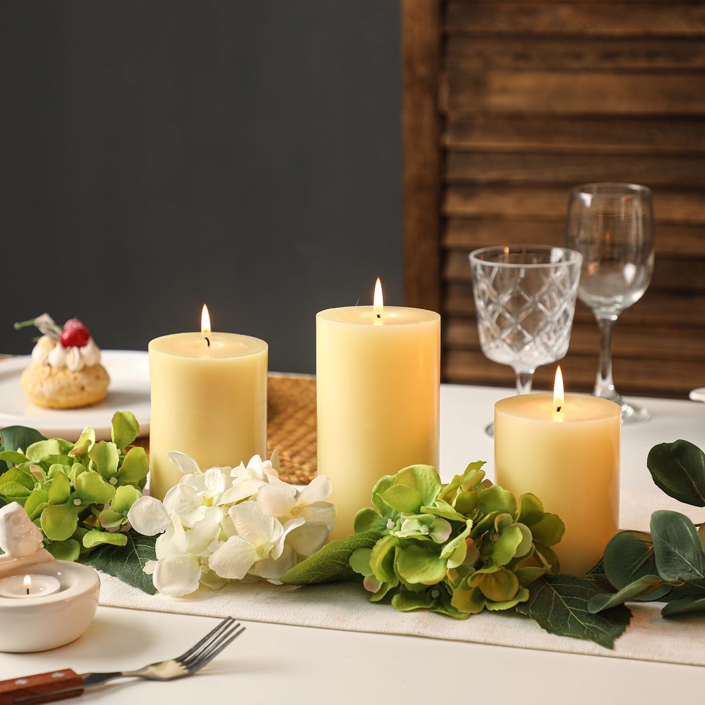 Ivory Pillar Candles Set of 3 - Hand-Poured Unscented Candles, 4", 5", 6" Smokeless Decorative Candles for Home, Set of 3 in Different Sizes