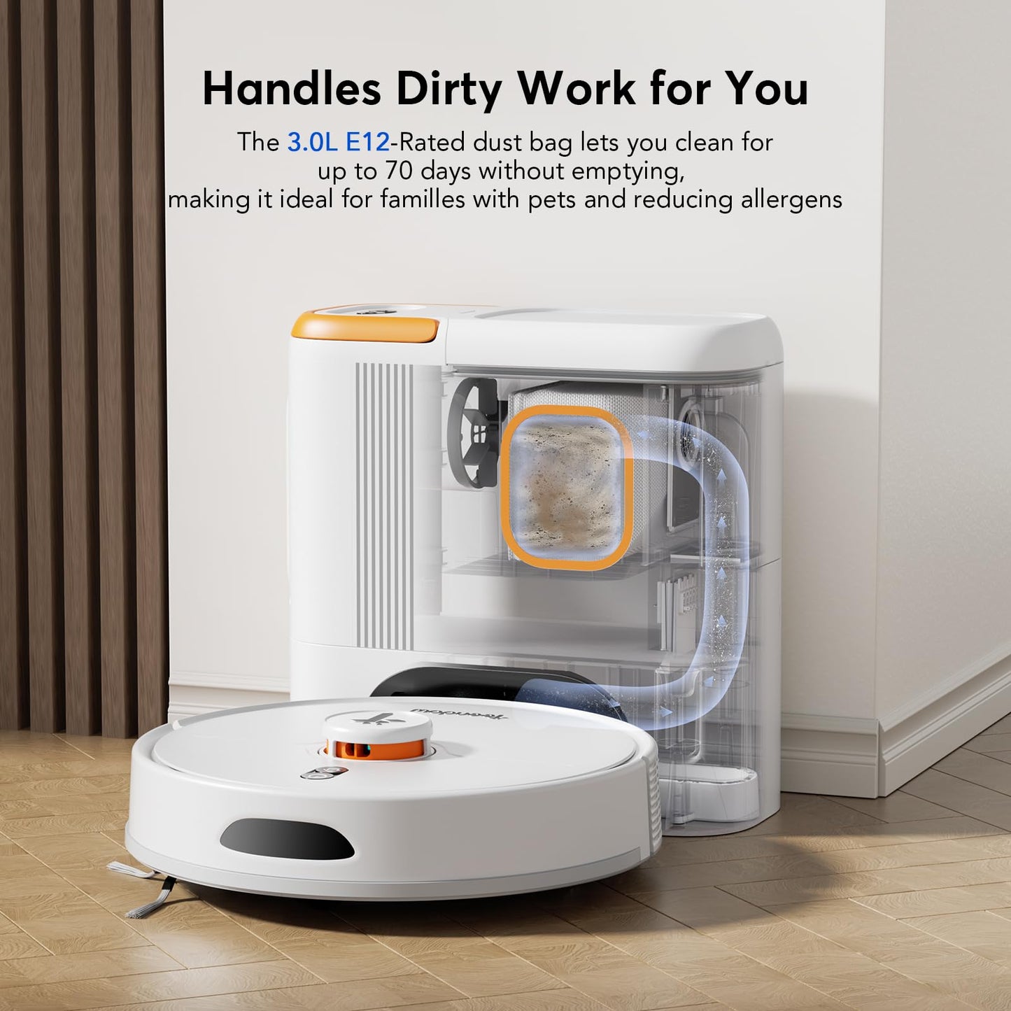 Teendow D20S Max+ Robot Vacuum and Mop, Specifically Handling Pet Hair Design, 6000Pa Max Suction, with Self-Empty Dock, 10 Weeks Hands-Free Cleaning, PreciSense LiDAR Navigation, App & Voice Control