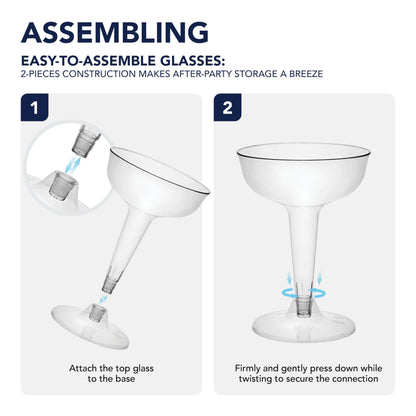 Party Essentials Disposable Hard Plastic Two Piece 4 oz. Toasting Cocktail Cups, 50-Count, Clear Champagne Glasses
