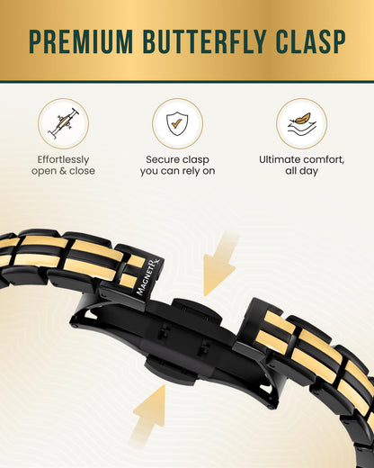 MagnetRX® Magnetic Bracelets for Women - EllipseMAX 5X Strength 5,000 Gauss Magnets - Designed in USA & PATENT PENDING - Premium Titanium Womens Magnetic Bracelet & Adjustable Length (Black/Gold)