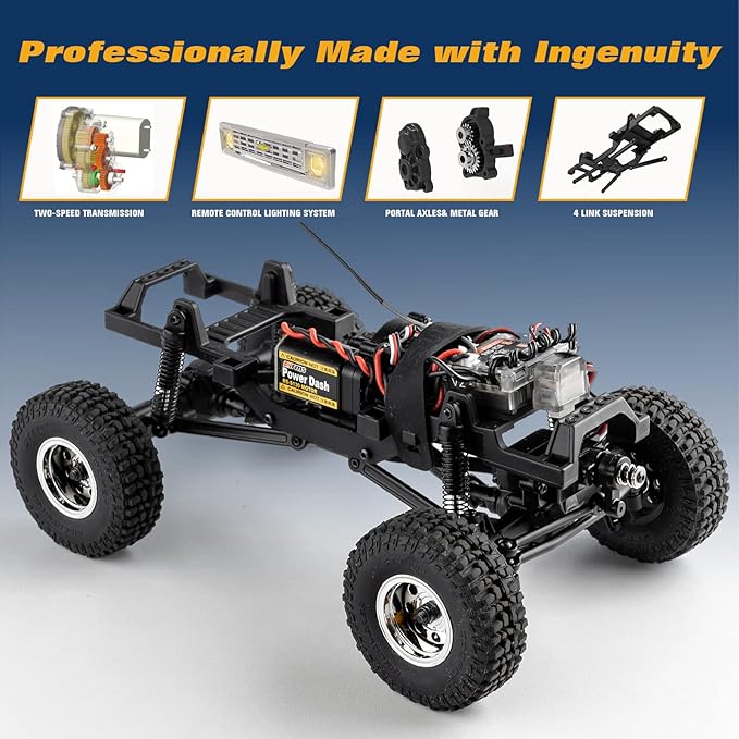 EAZYRC X FMS 1/24 Chevy K5 Blazer 1976s RC Truck RTR Orange with Lisense RC Crawler 4WD 5Km+ 2-Speed Transmission RC Car Off-Road VehiclePlay as Soon as You get it（Orange）