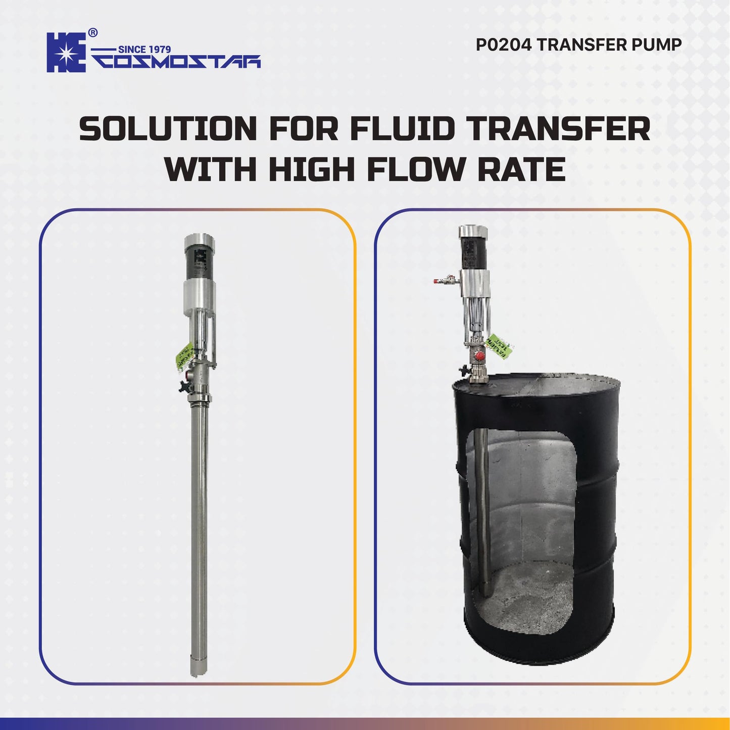 COSMOSTAR 2.5" 2:1 Air Operated Pneumatic Piston Pump for 55 Gallon Drum Teflon Packing Oil Chemical Transfer Pumps 4.0GPM/15LPM, High Fluid Pressure 240 Psi
