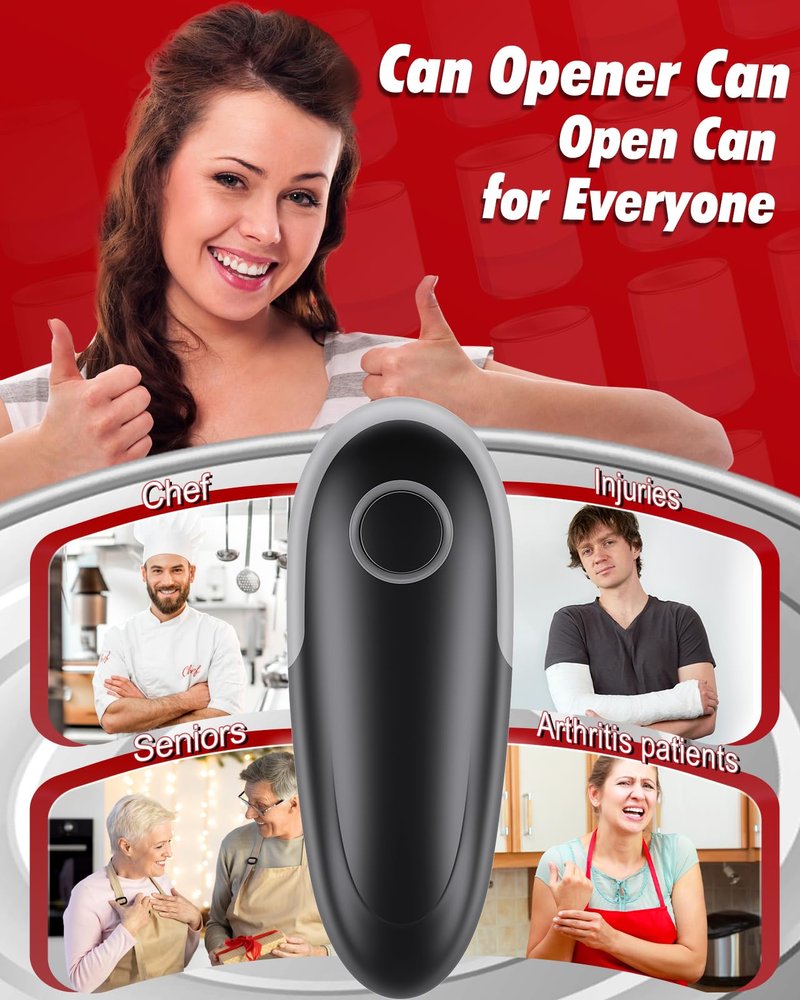 One Touch Electric Can Opener Fits All Can Sizes, Kitchen Gadgets Battery Operated Can Openers for Seniors, Arthritis and Chef