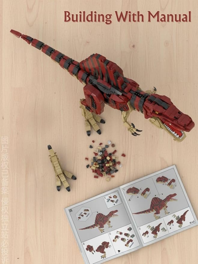Large Spinosaurus Dinosaur Building Set 2000+ Pieces Large Display Model Poseable Dino Figure with Display Stand/Base Compatible with Lego Bricks Collectible Gift for Dinosaur Fans (Ages 6+)