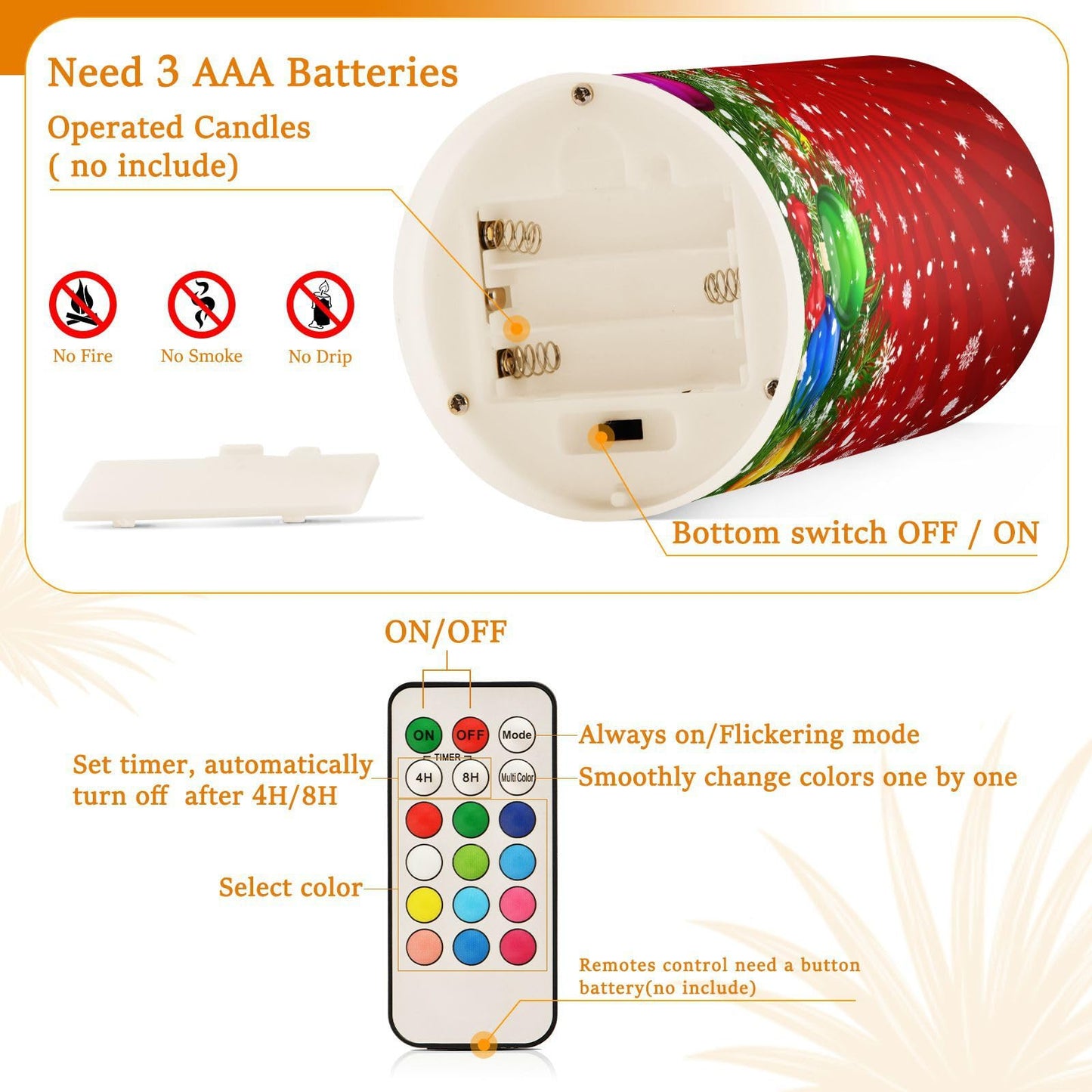 ALAZA Christmas Tree Decoration and Snowflakes Red Flickering Flameless Candles Battery Operated with Remote Timer,Tea Light Candles LED Pillar Votive Candles Set of 2 for Outdoor Indoor Decorations