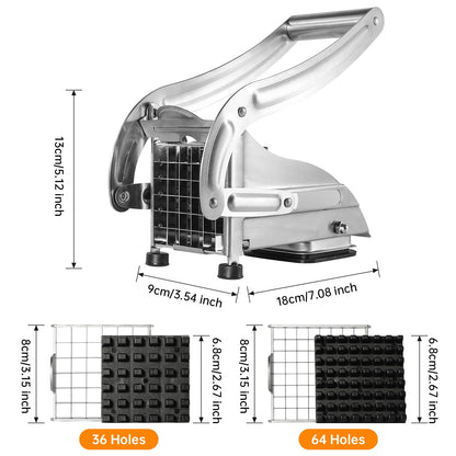 REDANT Professional French Fry Cutter - Stainless Steel Potato Slicer with 2 Blades (1/2 and 1/3 Inch) and Non-Slip Suction Feet for Homemade French Fries, Chips & Sweet Potatoes (Silver, 1PCS)