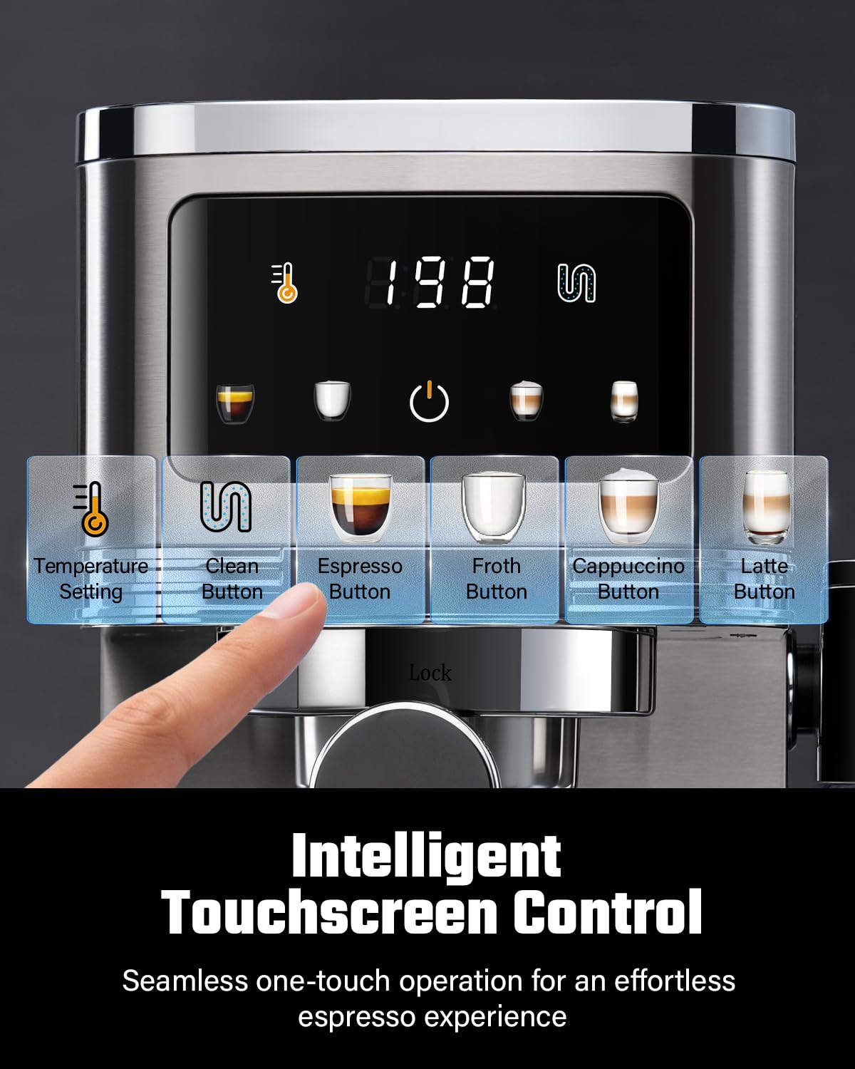 KIDISLE 20 Bar Espresso Machine with Automatic Milk Frother, Cappuccino & Latte Maker, Dual Boiler Coffee Machine (1350W + 1000W), 44oz Water Tank, 24oz Milk Reservoir, Touchscreen, Stainless Steel