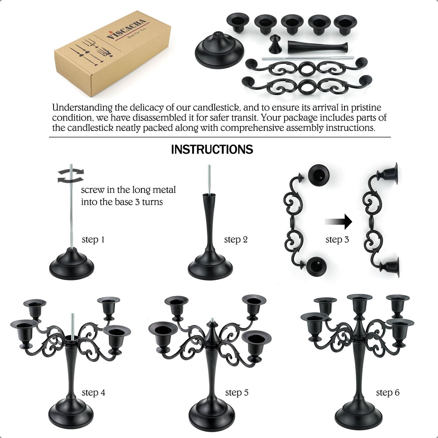 Viscacha Bronze Candle Holder，5 Arms Metal Candle Holders for Taper Candles（10.6 inch Tall Candlestick Holders, for 1/2-1 inch Pillar Candles Diameter Each）,Candelabra Centerpiece Decoration