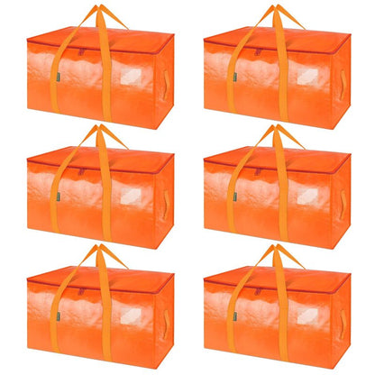 BALEINE 6-Pack Oversized Moving Bags with Reinforced Handles, Heavy-Duty Storage Tote for Clothes, Moving Supplies (Orange, 6-Pack)