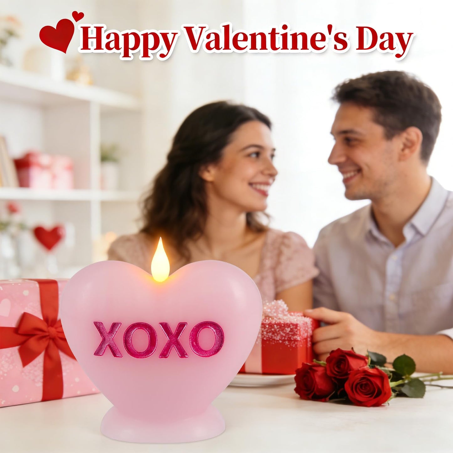 Sariiraw Valentine Heart Shaped Flameless Candle with Remote & Timer - Romantic LED Mood Light, Battery Operated for Valentine's Day, Anniversary & Home Decor (Pink)