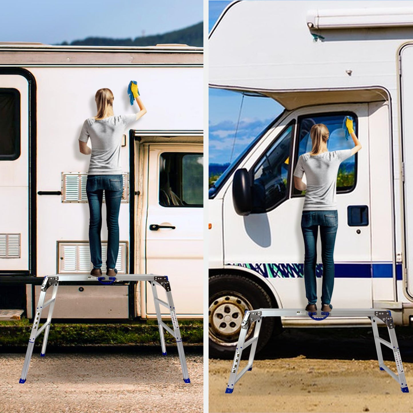 LEADALLWAY Adjustable Work Platform (47"x20") Ultra-Wide Portable Folding Aluminum Work Platform 330 Lbs Capacity 50 Gear Adjustable Height 27.5 to 37 inches