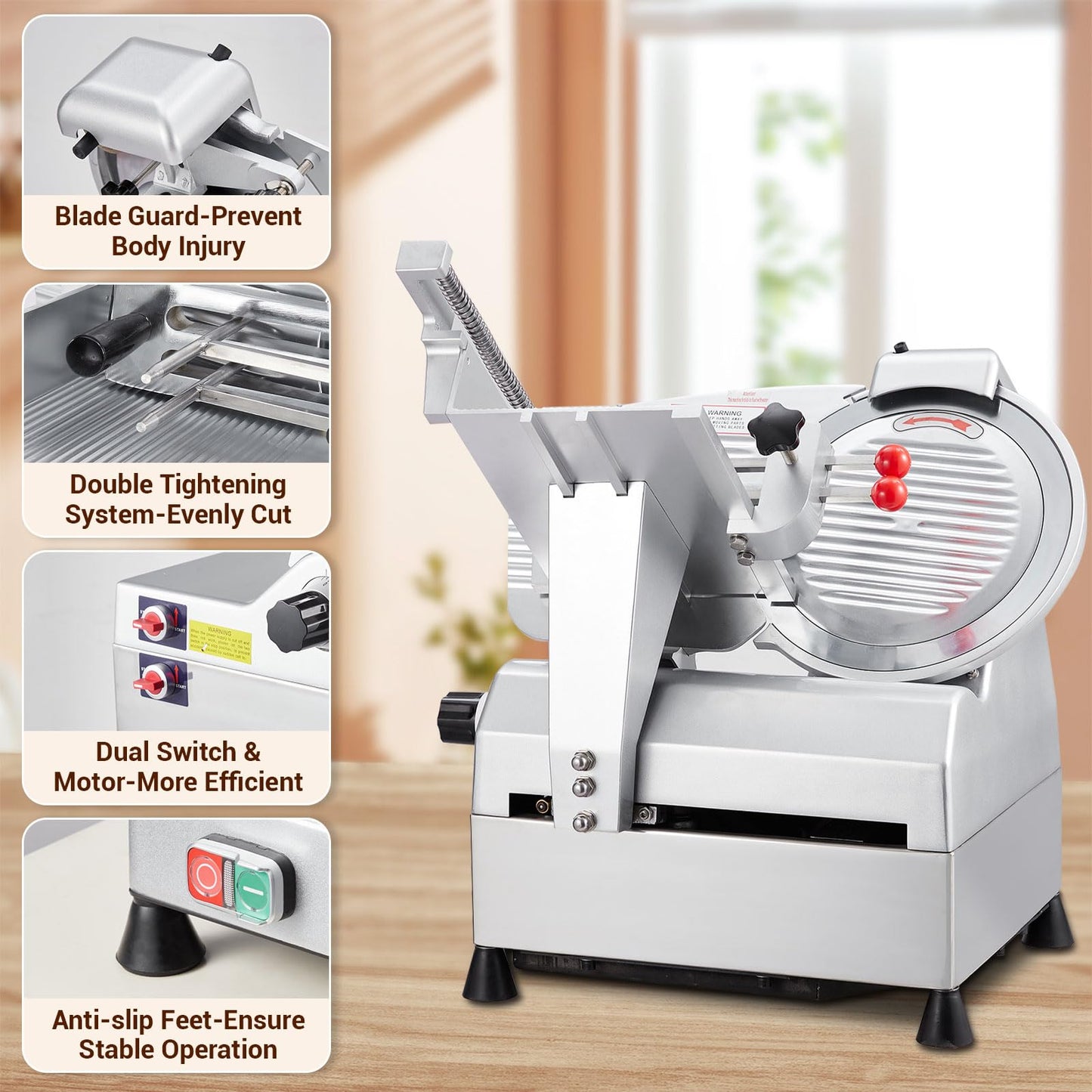 Electric Meat Slicer - 12 Inch Electric Food Slicer With Adjustable Thickness, Stainless Steel Blade, 800W Power, for Home and Commercial Use