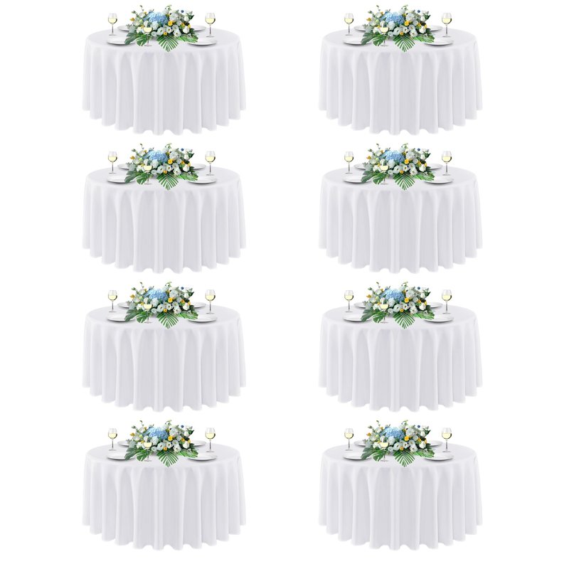 sancua White Round Tablecloth 108 Inch Diameter, 8 Pack - Circle Polyester Fabric Table Cloth for Wedding Party Reception Banquet Birthday, Washable Formal Table Cover (Fit 42-96 Inch Tables)