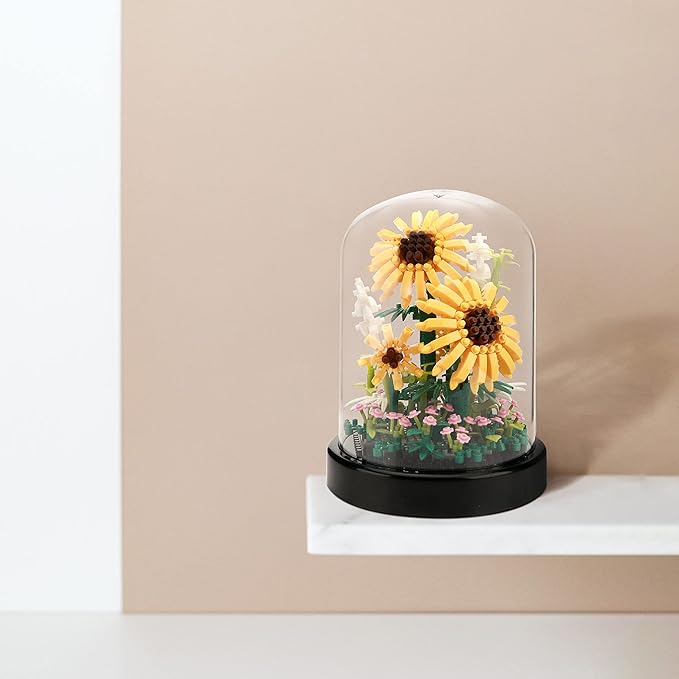 Sunflower DIY Building Blocks Kit - 545 PCS Botanical Flower Bouquet Micro Bricks for Adults and Ages 14+ Creative STEM Gift Home &amp Office Decor with Dust Cover
