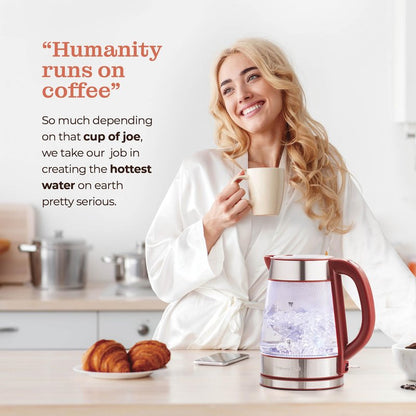 Speed-Boil Water Electric Kettle, 1.7L 1500W, Coffee & Tea Kettle Borosilicate Glass, Water Boiler, Auto Shut-Off, Cool Touch Handle, Base Detachable, LED. 360° Rotation, Boil Dry Protection