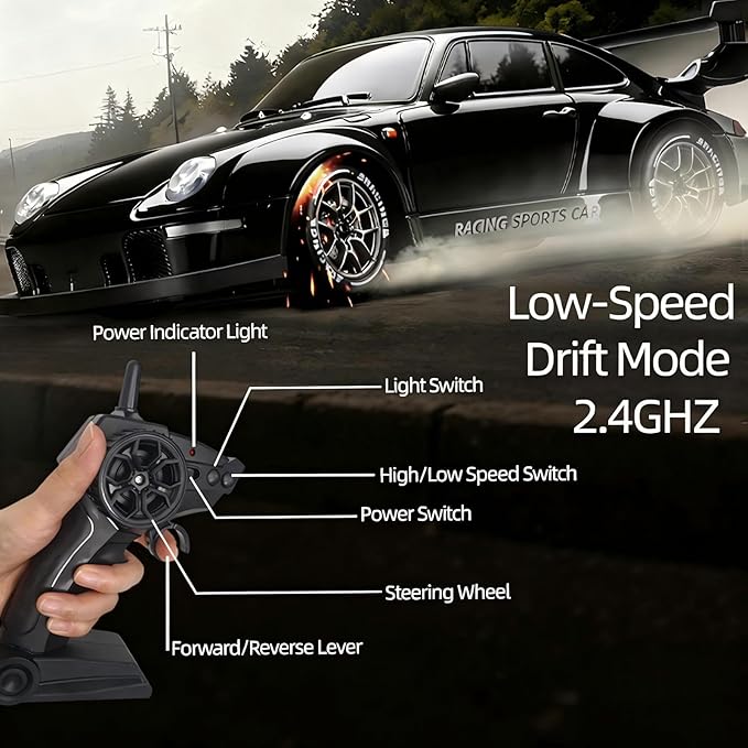 1:24 Scale RC Drift Car with LED Lights 25km/h 4WD High Speed Dual Batteries 50+ Min Play 2.4GHz Remote Control Multi-Surface Drift Tires Racing Toy Vehicle for Adults Boys Girls Storm Drive