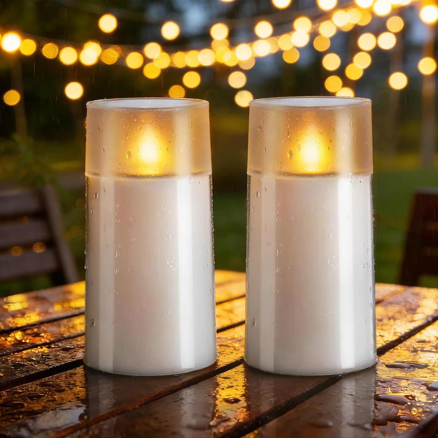 Homemory Solar Candles Outdoor Waterproof, Flickering Flameless LED Candles with Dusk to Dawn Sensor, 3"x6" Solar Powered Candles for Outdoor Lanterns Patio Garden Yard Christmas Decorations, 2 Pack