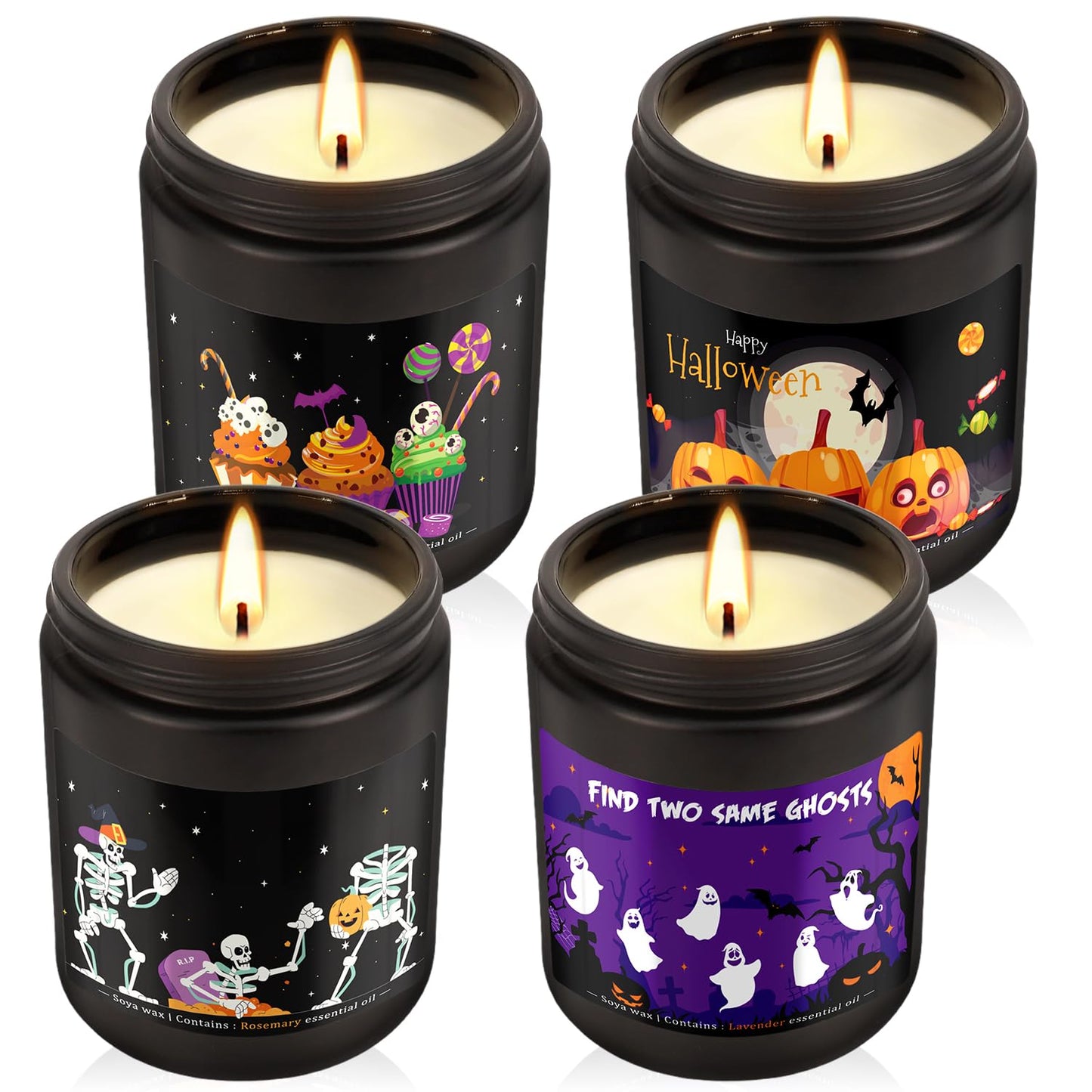 CLTNIKET Halloween Scented Candle Set, 4-Pack 7oz Soy Wax Candles with 4 Fragrances, Long-Lasting Burning for Halloween, Christmas, Home Decor, Rituals & Themed Parties.