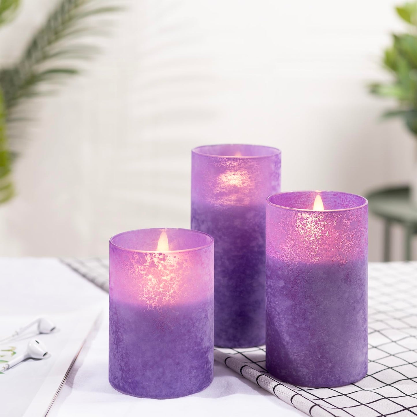 Mingfuxin Purple Flameless Candle with Remote, Battery Operated Led Candles with Timer for Home Fireplace Halloween Decorations