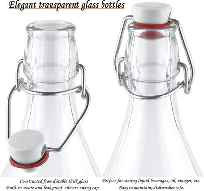 Estilo Swing Top Easy Cap Clear Glass Bottles with Caps, Round, 8.5 oz, Set of 6 - Standard Size, Flip Top Glass Bottles to Store Home Brews, Oils, Vinaigrettes, Wines, Beer, Teas - Syrup Bottles
