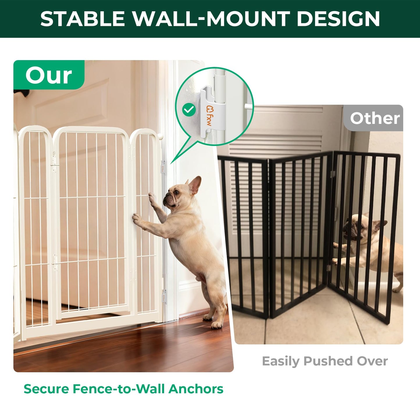 FXW Dog Gate Extra Wide Designed for Indoor Use, Adjustable Width Up to 183-inch Wide (24" H 8 Wire Panels for Puppies and Small Dogs), White