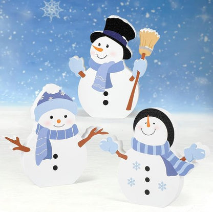 Cochie Snowman Christmas Decorations - Cute Winter Tiered Tray Decor Set of 3 for Home & Office