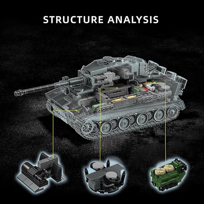 39062 Tiger Tank NO.1322 Building Block Set 1622 Pieces Military 1:28 Scale Tank Model Toys Ideal Gift for Room Decoration or Collection