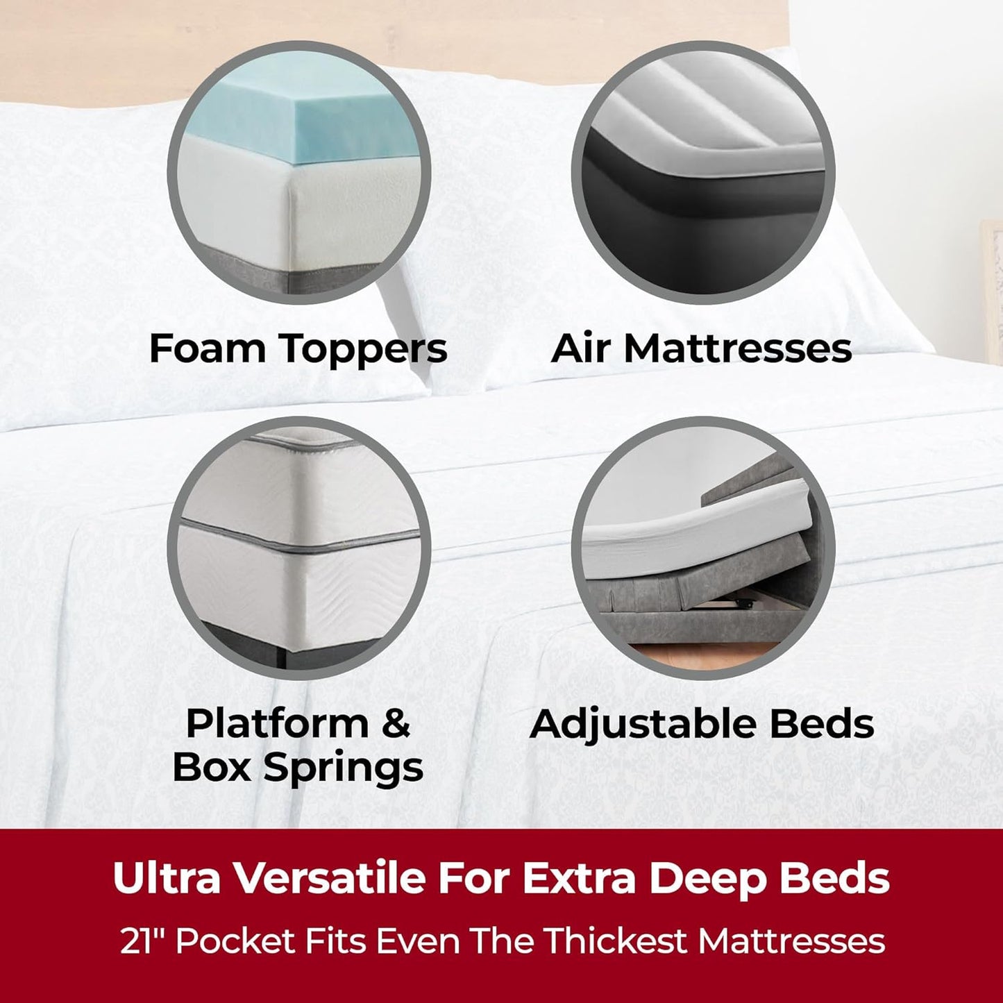 Mellanni Extra Deep King Sheets - 4 PC Hotel Luxury Bedding Set - Ultra Soft, Cooling, Stain Resistant | Laced Sky Blue
