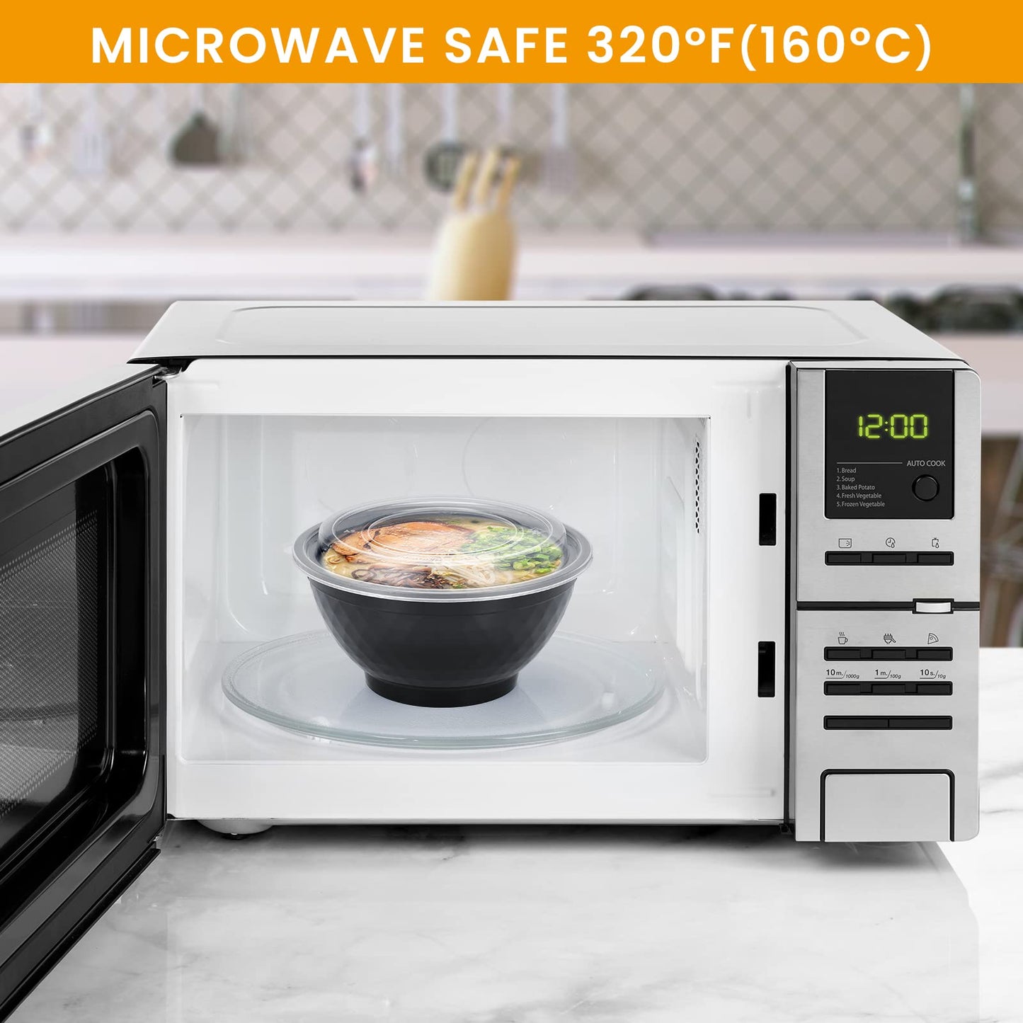Kitch’nMore 36oz Extra-Thick Meal Prep Bowls with Lids, Plastic Containers with Clear Covers for Noodles, Poke Bowl, Salad, Soup - Freezer, Microwave & Dishwasher-Safe (30Pack)