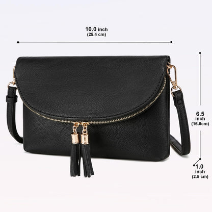 Solene Women's Envelop Clutch Crossbody Bag With Tassels Accent (WU075-Black)