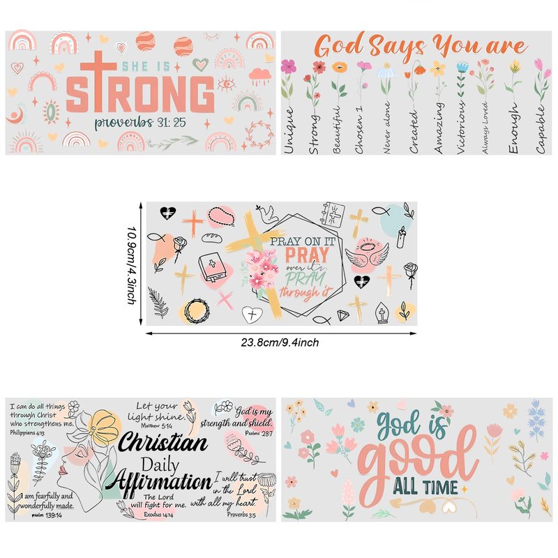 21pcs Cartoon Religious UV DTF Transfer Stickers for Glass Cups, Waterproof Decals, Plastic Self-Adhesive Labels for Bottles and Cups Decoration (Style1-21-Sheet)
