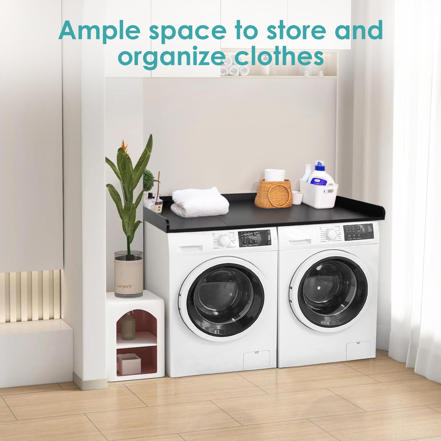 Drifop Washer Dryer Countertop, 27.5" W x 54" L Laundry Countertop with Edge Rails, Laundry Topper for Washer and Dryer with Non-Slip Pads, Black(Wooden