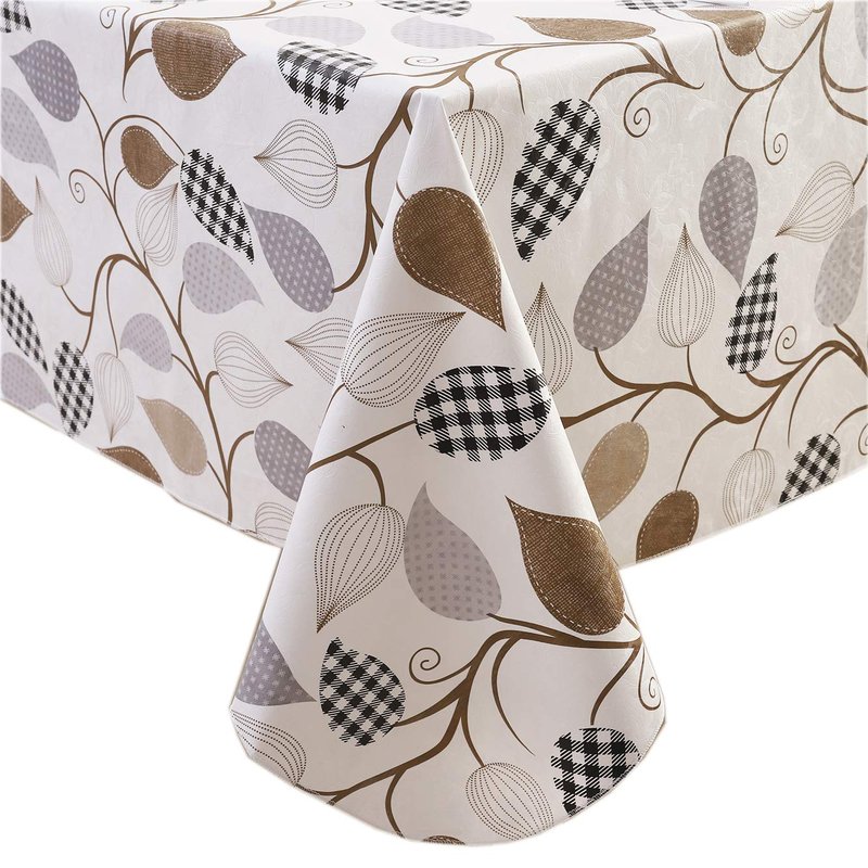 Walrus Heavy Duty Vinyl Tablecloth with Flannel Backing Waterproof Oil-Proof Plastic Table Cloth Stain-Resistant Wipeable Rectangle or Square Table Cover for Indoor and Outdoor (Leaves, 60X84 Inch)